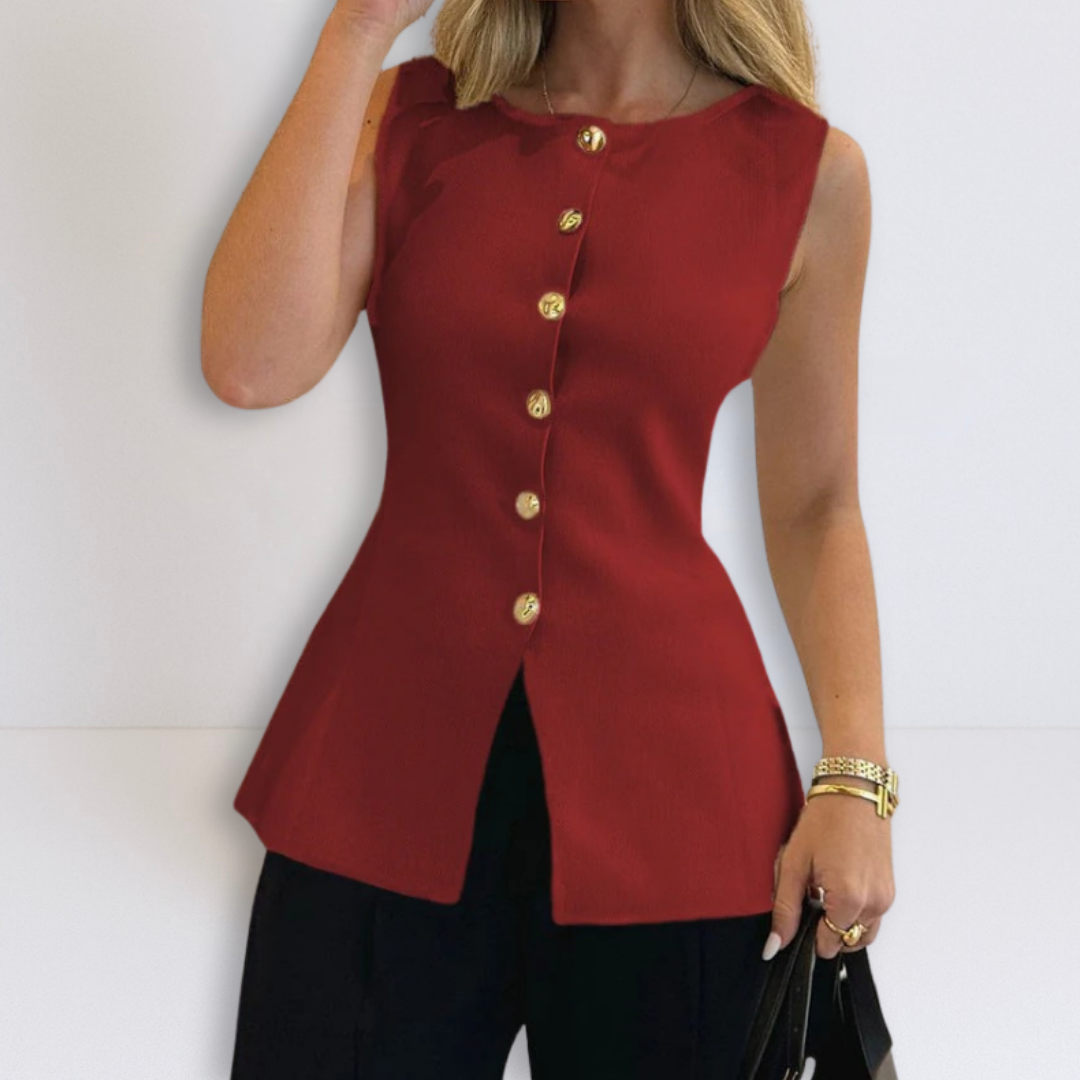 Top fără mâneci cu nasturi și peplum, roz |