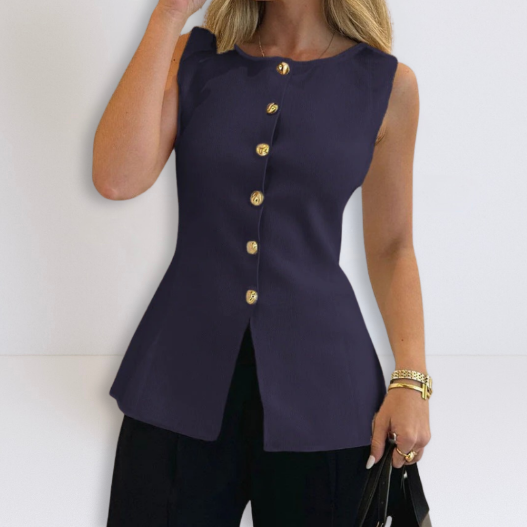 Top fără mâneci cu nasturi și peplum, roz |