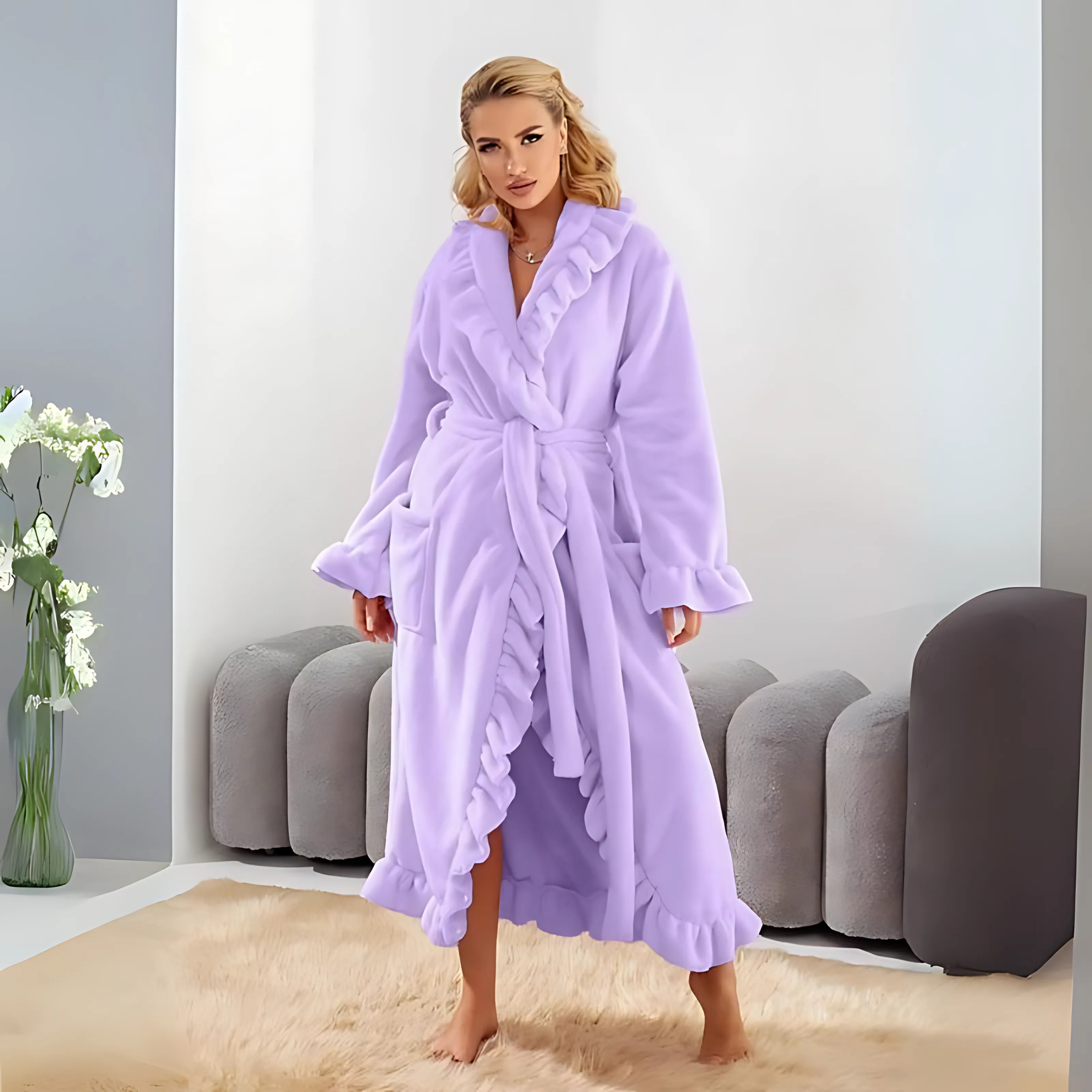 HEXA™ - Halat elegant cu mânecă lungă și tiv cu volane