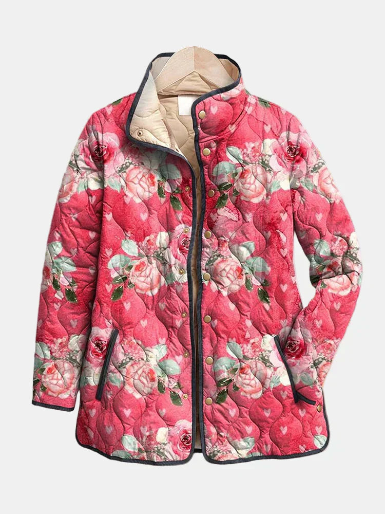 Freya | Jachetă matlasată roz fermecătoare cu imprimeu floral