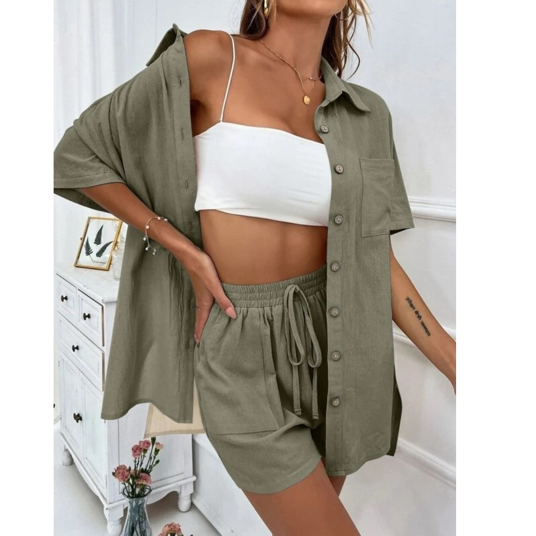 KRISTINE™ – Set de lenjerie de vară cu nasturi