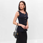Top fără mâneci cu nasturi și peplum, roz |