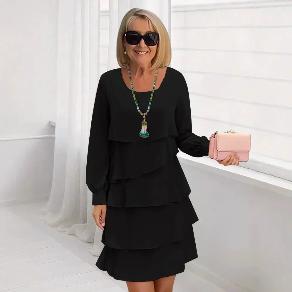 Margaret | Rochie elegantă, confortabilă, cu volane, mânecă lungă