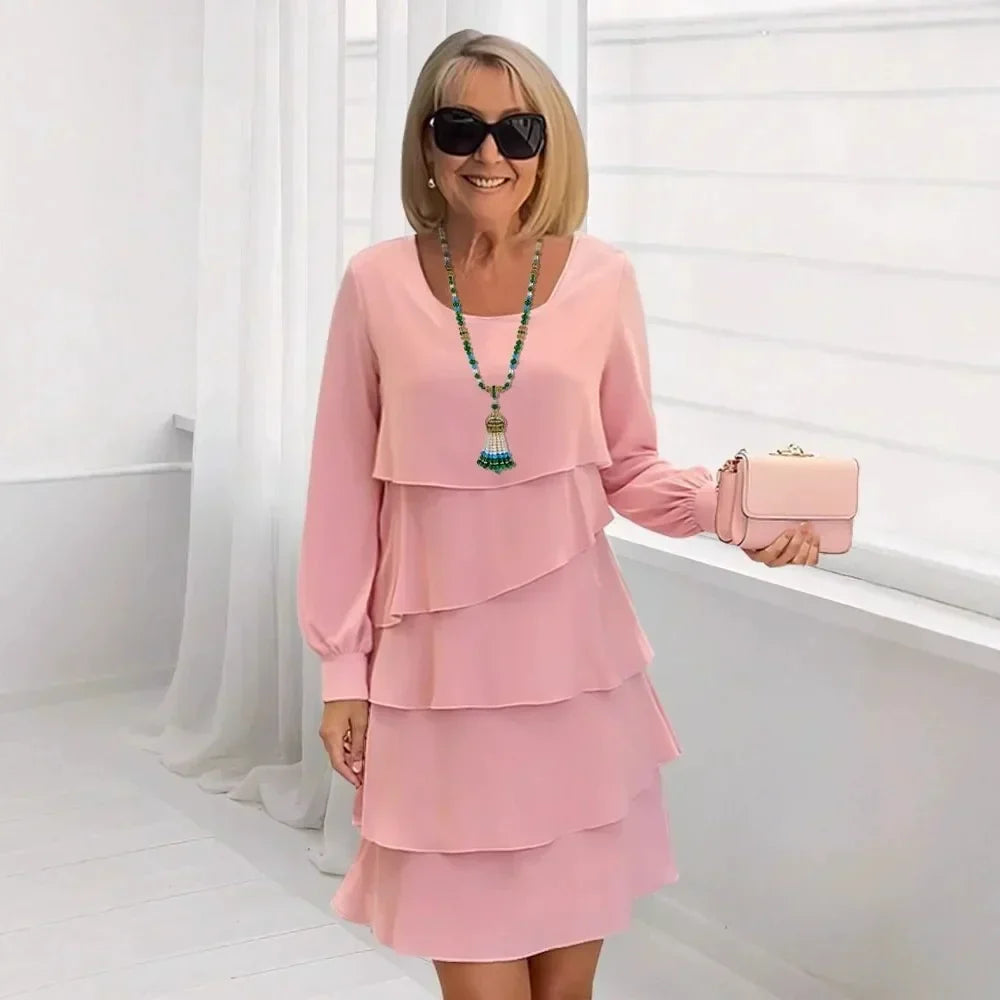 Margaret | Rochie elegantă, confortabilă, cu volane, mânecă lungă